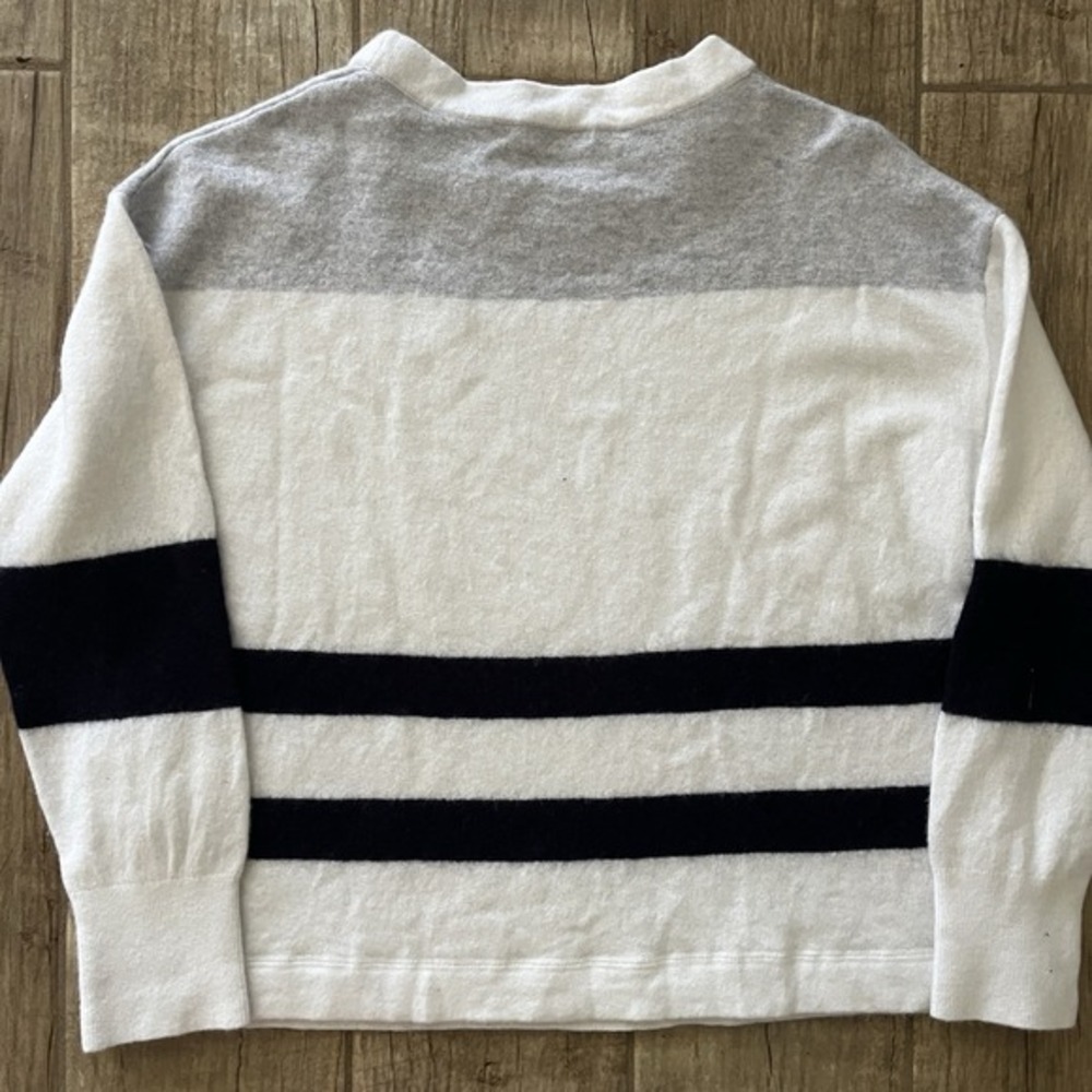 $210 REISS Allegra Wool Blend Striped Crew Sweater Jumper White GreyNavy Small - Picture 5 of 9